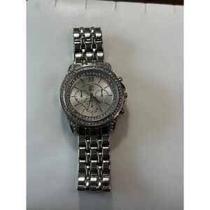 Women's NY&C Chronograph Watch Silver-Tone Stainless Steel Crystal-Accented Beze